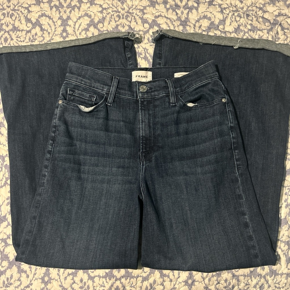 Frame le palazzo Denim Blue Flare Wide Leg Jeans